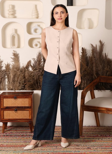 Tew Fancy Beige Vest Top Wholesale Market In Surat